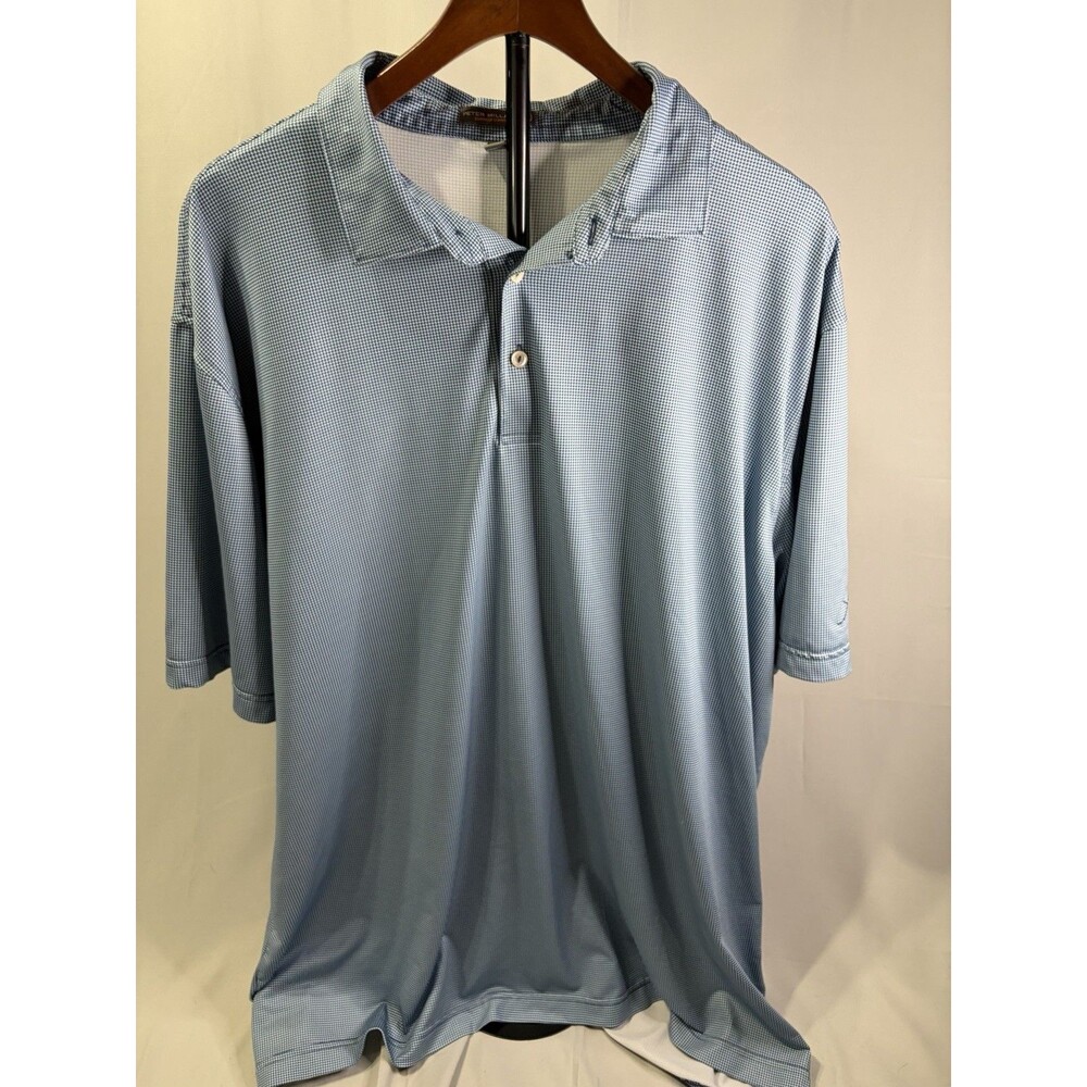 Peter Millar Men’s Summer Comfort Polo Golf Shirt Blue All Over Plaid Men’s XXL